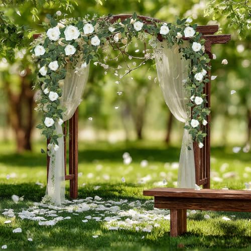 ZIFTY 5Pcs 32.5FT White Flower Garland Fake Vines Faux Artificial Floral Garland for Wedding Decortions Hanging Rose Ivy f...