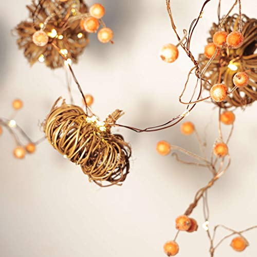 Rattan Pumpkin String Lights 10ft 30LEDs Fall Garland with Lights Battery Operated Fall Fairy Lights with Remote Pumpkin G...