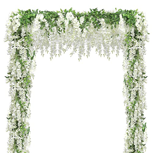 Findosom Wisteria Artificial Flowers Garland, 5Pcs Total 36FT White Wisteria Hanging Flowers, Flower Garland Decorations f...