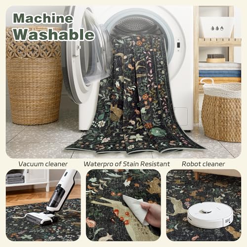 Runner Rug Washable Runners Kitchen Rugs Non Slip Neutral Floral Carpet Low Pile for Indoor Hallways Entryway Living Room ...