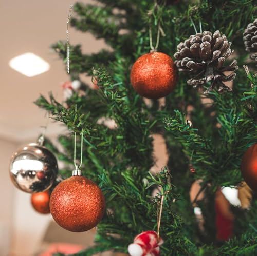 HipTree 30ct Christmas Fall Ornaments Tree Decorations Set-2.36 Inch Copper Shatterproof Decorative Hanging Ball Ornament ...