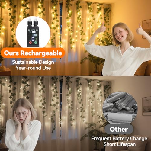 Lakumu 2-in-1 Rechargeable Fairy Lights Battery Operated, 66FT(2×33) Twinkle Lights with Remote & Timer, 200 LED String Li...