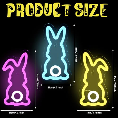 ROCEEI 3 Pcs Easter Neon Signs Bunny Rabbit Egg Neon LED Lights USB Easter Window Lights Wall Window Decor for Party Holid...