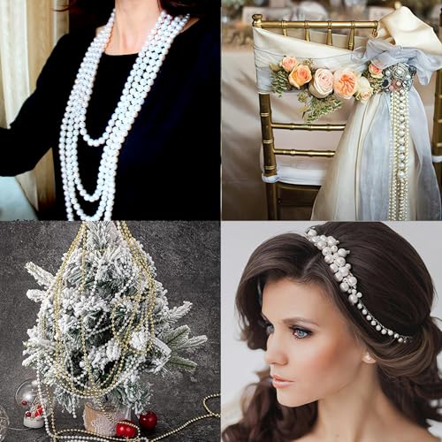 Craft String Pearls 10MM Beads Garland, 14 Yards Christmas Garland Faux Pearl Beads String Roll Bulk for DIY Craft, Weddin...