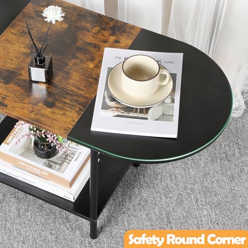 Coffee Tables for Living Room,2-Tier Small Oval Center Table Industrial Modern Style Coffee Tables with Storage Shelf and ...
