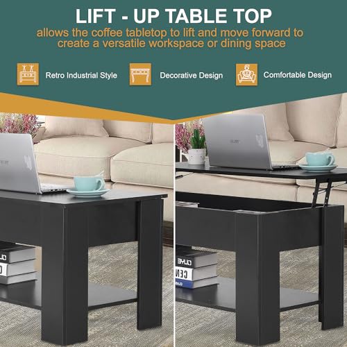 PayLessHere Coffee Table Lift Top Coffee Tables with Hidden Compartment and Storage Shelf Wooden Lift Tabletop Dining Tabl...