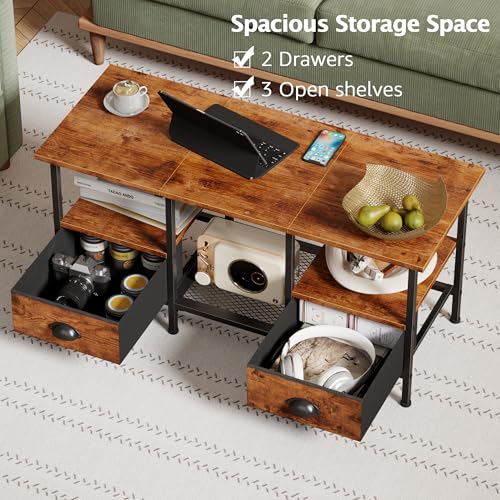 Furologee 35" Coffee Table with 2 Storage Drawers, Small Coffee Tables for Living Room, Industrial Center Table with 2 Tie...