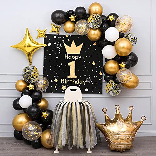 Zesliwy Black Gold Confetti Balloons 50 pack - 12 Inch Gold White and Black Confetti Balloons with Ribbons for Graduation ...