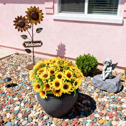Homsunny Fake Sunflowers Artificial Flowers for Outdoor Decoration, 6 Pcs Faux Silk Sunflowers Realistic UV Resistant for ...