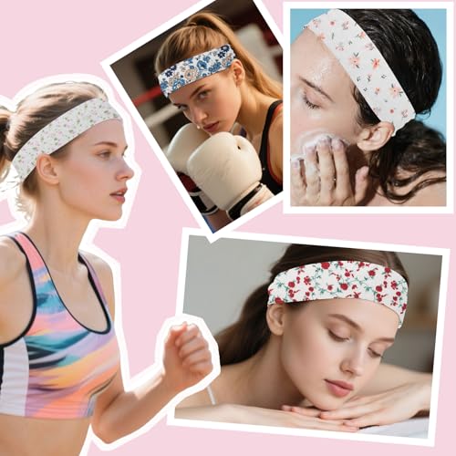 picheng Printed Floral Headbands for Women: 7 Pack Non Slip Soft Cotton Stretchy Sports Hair Bands for Workout Yoga Runnin...