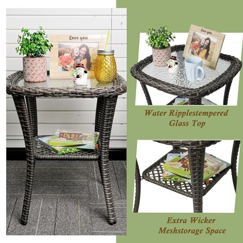 TXGDPIONEER Outdoor Patio Coffee Tables, All Weather Resin Rattan Patio Glass Coffee Table, for Garden Backyard Lown Porch