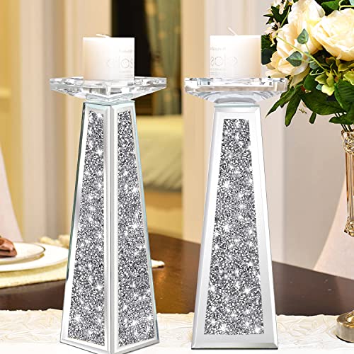 Wocred 2 Piece Candlestick Holders for Holding Pillar Candles, Crystal Crushed Diamond Candle Holders Set Decor for Dinnin...