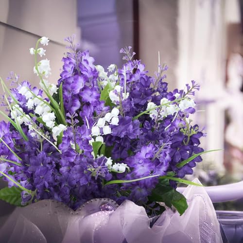 HO2NLE 10Pcs Lilac Flowers Artificial Bouquet Fake Purple Flowers Faux Lilacs Mix Bush Artificial Purple Silk Flower Bulk ...