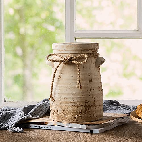SIDUCAL Ceramic Decorative Flower Vase, 8 Inch Rustic Distressed Pottery Decorative Flower Vase for Home Decor, Ideal Shel...
