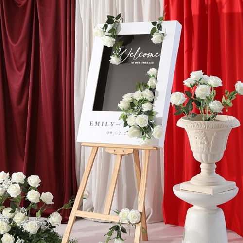 Luyue 40PCS White Roses Artificial Flowers - Long Stem Fake Roses Bouquet Silk White Flowers Artificial Rose for Wedding C...