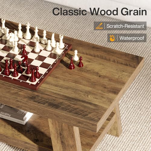 Tribesigns Farmhouse Coffee Table, 47.24" Rectangle Coffee Tables for Living Room, 2-Tier Center Tables with Storage Shelv...