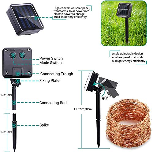 Lomotech Solar String Lights Outdoor - 2 Pack Total 66ft 200LED Solar Fairy Lights Waterproof 8 Modes Twinkle Lights for O...