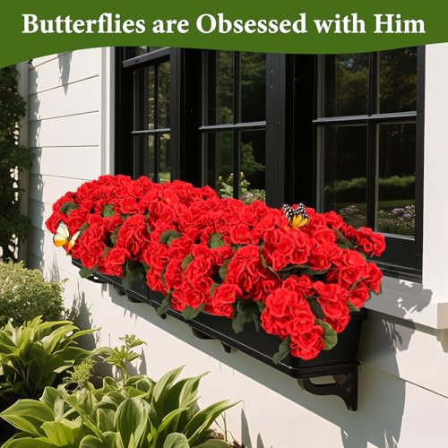 NESCCI 8 Pack Artificial Geranium Flowers for Outdoors UV Resistant Artificial Flowers Silk Geranium Fake Flowers Faux Flo...