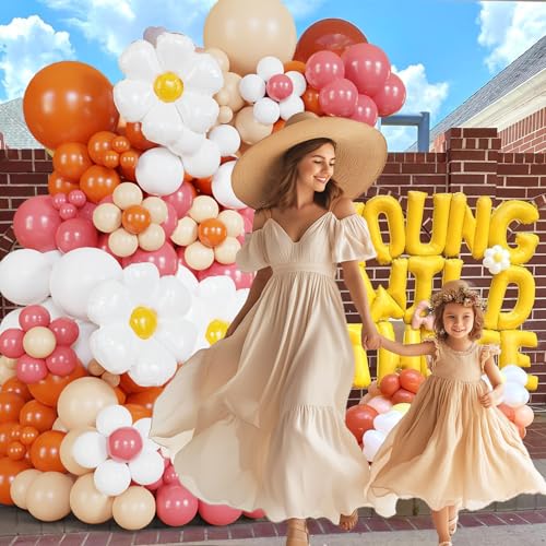 Daisy Balloon Arch Retro Burnt Orange Boho Balloon Garland Kit Sunshine Balloon Groovy Flower Decor for Daisy, Sun, and Ci...