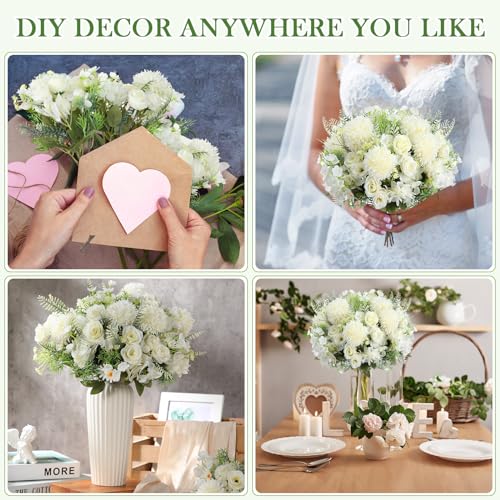 Tigeen 12 Bundles Rose Artificial Flowers Artificial Rose Silk Faux Flowers Fake Silk Hydrangea Bouquet for Tables Vase We...