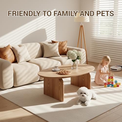 Honyee Modern Oval Coffee Table, Small Coffee Tables for Living Room - Oak Wood Top with Solid Legs, Wooden Center Table E...