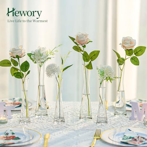Hewory Glass Bud Vases for Centerpieces Set of 6, Handmade Modern Clear Small Skinny Decorative Single Flower Vase, Minima...