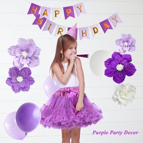 ANSOMO Purple Paper Flowers Artificial 3D Wall Décor Wedding Birthday Bridal Baby Shower Violet Lavender Light Dark Purple...