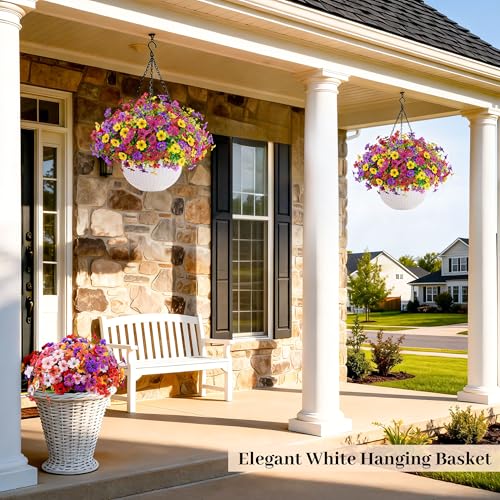 Der Rose Artificial Hanging Flowers Basket for Faux Plants Outdoor Spring Summer Decoration UV Resistant Fake Flowers for ...