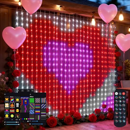 Dazzle Bright Smart Curtain Lights, 400LED 6.6FT x 6.6FT Color Changing Valentine's Day Christmas Lights with Remote & AP...