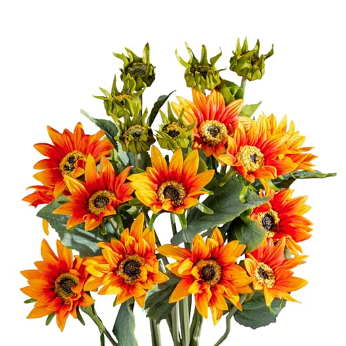 Afcvkc 15pcs Sunflowers Artificial Flowers Silk Fake Sunflower Realistic Faux Yellow Sun Bouquet Stems Floral for Home Wee...