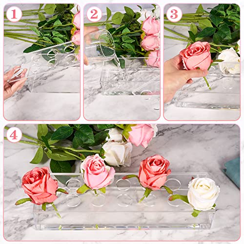 2 Pieces Acrylic Flower Vase Rectangular - Clear Floral Centerpiece for Dining Table Each 14 Inches, Connect to Form 28 In...
