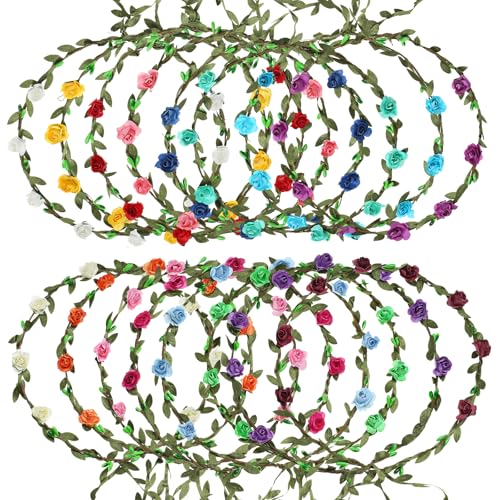 MIREZOYS 16 Pieces Flower Crown Headband Garland Floral Headbands Wreath Headpiece for Wedding Festival Vacation Fairy Party
