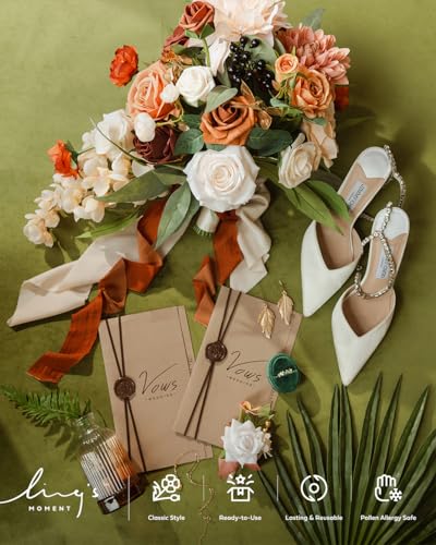 Ling's Moment Artificial Flowers Fake Silk Dahlia Faux Foam Roses Combo for DIY Wedding Bouquets Centerpieces Arrangements...