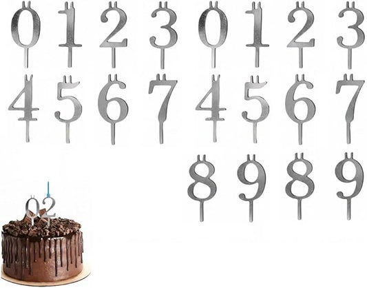 Reusable Number Birthday Candle Holder Set, Digital Birthday Cake Candle Holders Set, Silver Cake Topper Decorations, Adju...