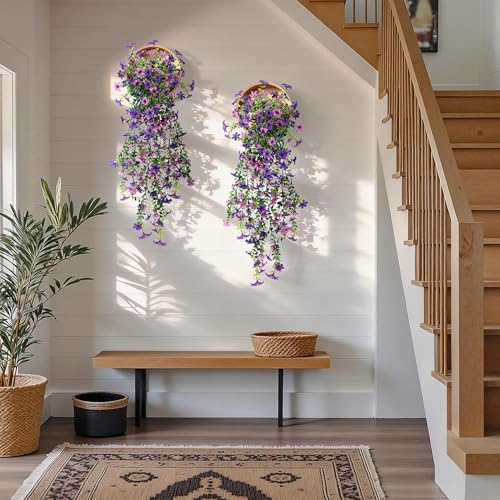 QCQHDU Artificial Hanging Flowers for Outdoors,2Pcs Fake Hanging Plants 29.5 Inch Long for Spring Summer Decoration,UV Res...