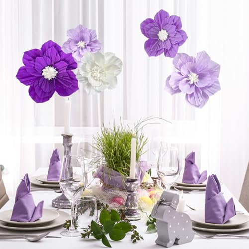 ANSOMO Purple Paper Flowers Artificial 3D Wall Décor Wedding Birthday Bridal Baby Shower Violet Lavender Light Dark Purple...