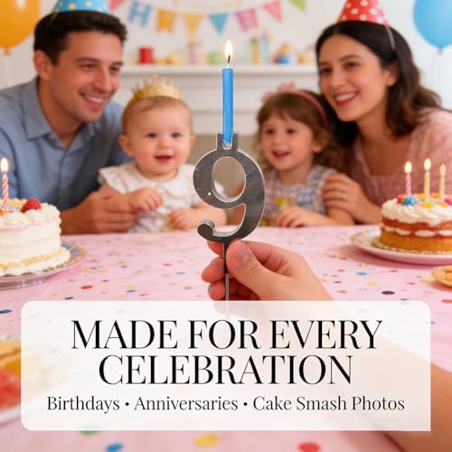 Reusable Number Birthday Candle Holder Set, Digital Birthday Cake Candle Holders Set, Silver Cake Topper Decorations, Adju...
