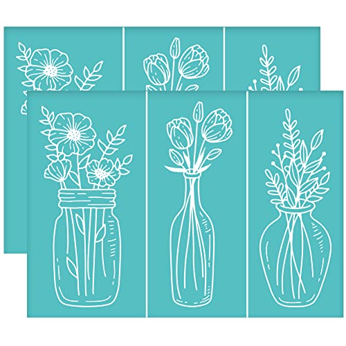 OLYCRAFT 2Pcs 3 Style Vases Self-Adhesive Silk Screen Printing Stencil Flower Vases Silk Screen Stencil Reusable Mesh Sten...