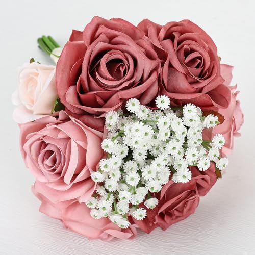 DIYDOFUN Wedding Bridesmaid Bouquets Set of 6, Artificial Silk Flowers Arrangement for Ceremony Marriage Proposal Party An...