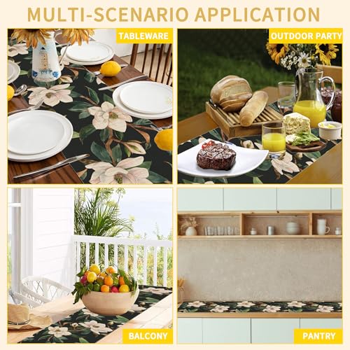 Table Runner White Magnolia Flowers Table Runners Summer Seasonal Kitchen Dinning Decor for Indoor Outdoor Holiday Home We...