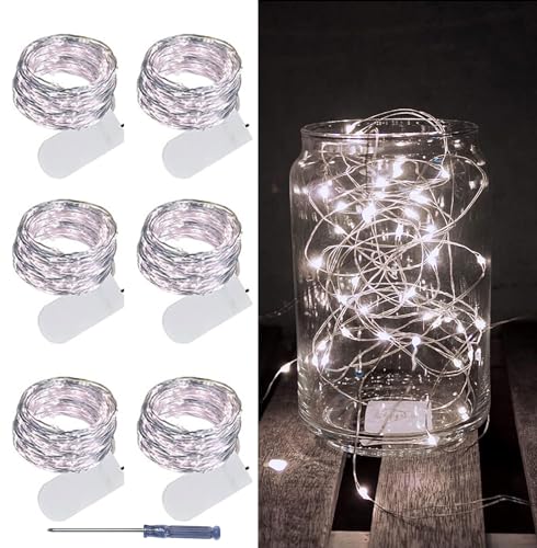 LAMPHOME 6 Pack Fairy Lights Battery Operated String Lights 6.6ft 20 Led Mason Jar Lights Waterproof Silver Wire Light Fir...