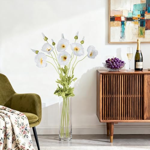 IPOPU 43.3" White Poppy Flowers Artificial Flowers 6pcs Fake Silk Poppies Long Stem Artificial Flowers for Tall Vase for W...