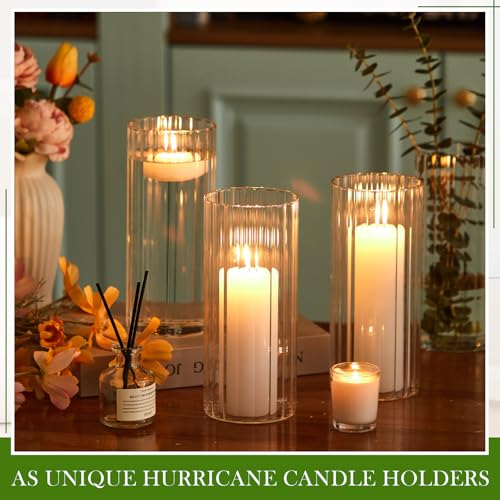 Ninehaoou 6 Pcs 8 Inch Tall Glass Ribbed Cylinder Vases Clear Floating Candle Flower Vase in Bulk, Hurricane Candle Holder...
