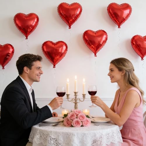 Red Heart Balloons, 12 Pcs 18 inch Heart Shaped Balloons, Large Valentines Balloon, Love Foil Balloon for Valentines Day W...