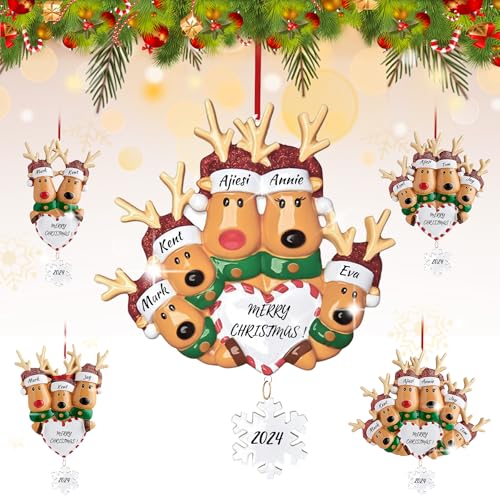 Personalized Heart Reindeer Christmas Ornaments 2025 - Custom Resin Elk Deer Ornament for Christmas Tree, DIY Family Name ...