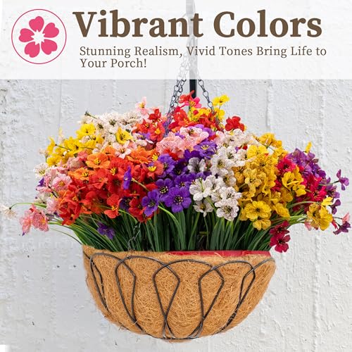 24 Bundles Artificial Flowers for Outdoors/Indoors, Fake Flowers Plants for Indoor Outside Garden Porch Window Box Home We...