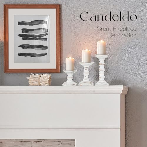 Candeldo Wood Candle Holders for Pillar: Rustic Candles Holder Set of 3 Tall Table Centerpiece Decor Wooden White Farmhous...