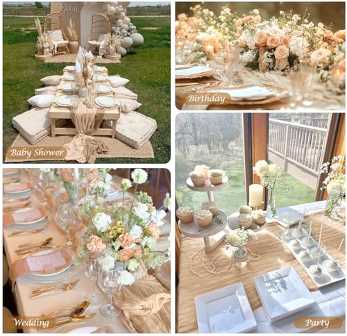 6 Pack Champagne Cheesecloth Table Runners New Year Cheese Cloth Table Runner 10FT Boho Sheer Gauze Runner 35x120 Inches L...