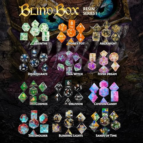 Mimic Dice Custom Resin Blind Box D&D Dice Set - Mystery 7-Piece Polyhedral TTRPG Dice – 1 of 20 Styles Chosen at Random, ...