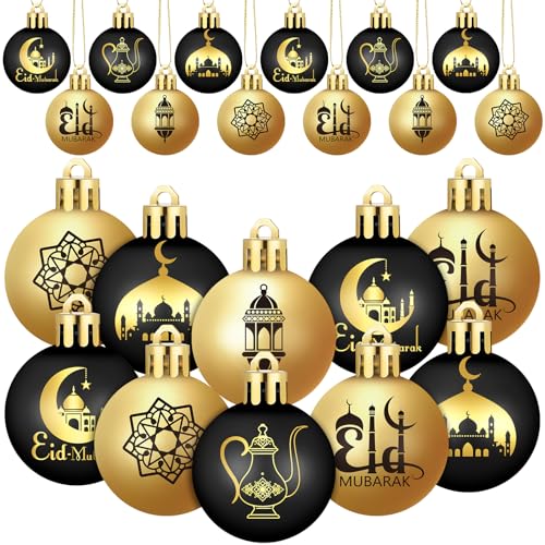 Bememo 24 Pcs Ramadan Ornaments for Tree Eid Al Adha Decoration 1.57 Inches Plastic Ramadan Hanging Ornaments Islamic Moon...